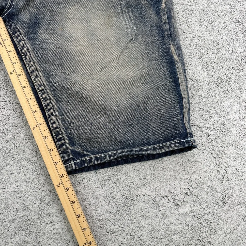 GS-115 Jean Short Mens 40 Blue Baggy Stitched Flap Pocket Distressed Hip Hop Y2K